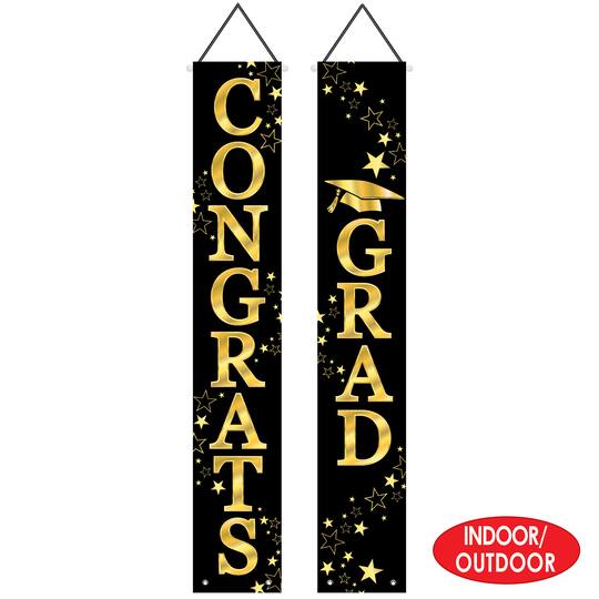Beistle 12" x 6ft. Black & Gold Congrats Grad Fabric Door Panels, 2ct.